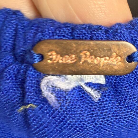 Free People Mini Dress Womens M Royal Blue Oxford Embroidered Oversized Bohemian - Picture 7 of 11